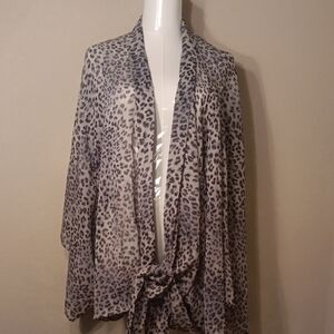 L Love Open Front Sheer Leopard Print Women's Kimono Style Cardigan